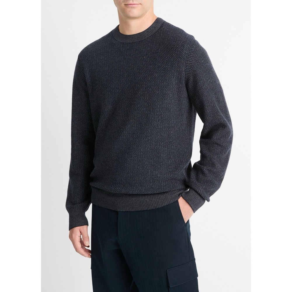 Vince Geo Jacquard Wool Cashmere Blend Crewneck Sweater Mens M Coastal Blue Grey